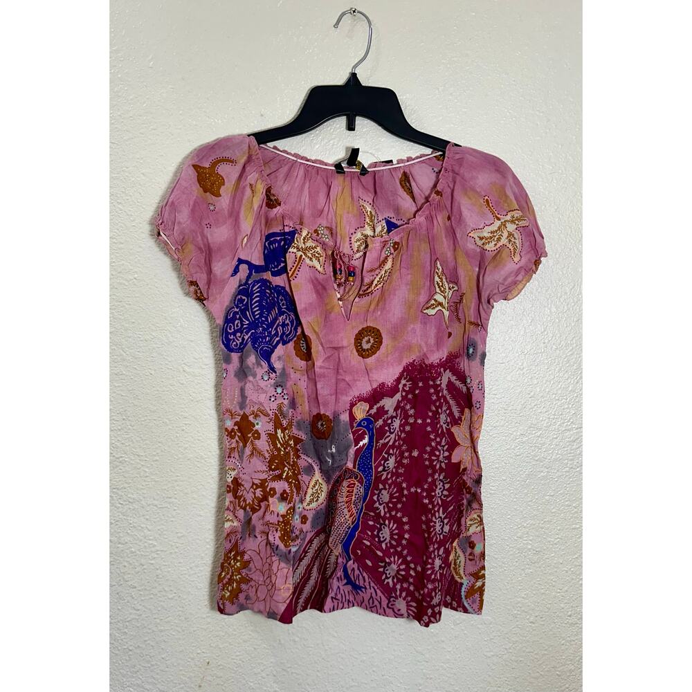 Chaudry KS Pink Peacock Print Cotton Top S